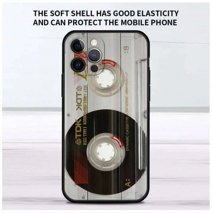 Cinta de casete vintage estilo retro para iPhone - mini funda de teléfono de silicona suave TDK Foto 1 de 2