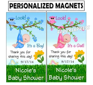 12 IT'S A BOY OR IT'S A GIRL OWL BABY SHOWER FAVORS MAGNETS - Picture 1 of 3