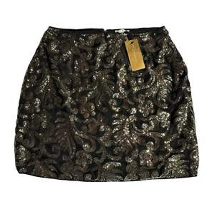 FRANCESCA’S Mi Ami Women's Skirt Black & Gold Sequin Mini Size L Large NWT - Picture 1 of 11