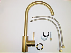 BRUSHED BRASS SINGLE SIDE LEVER MONOBLOC SINK MIXER EL/206/BB - Picture 1 of 9