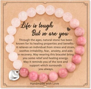 Crystal Bracelet Anti-Anxiety Healing Natural Stone Bead Heart Charm Women Gifts - Picture 1 of 7