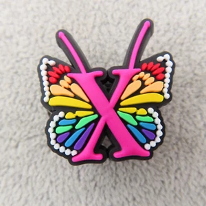BUTTERFLY ALPHABET Letter X SINGLE Shoe Charm Rainbow Colorful Pink Capital - Picture 1 of 9