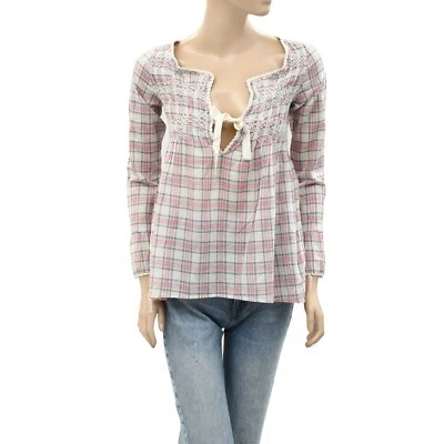 Camisa Top Estampado A Cuadros Odd Molly Anthropologie Algodón Encaje Acanalado XS-0 260257 Foto 1 de 4