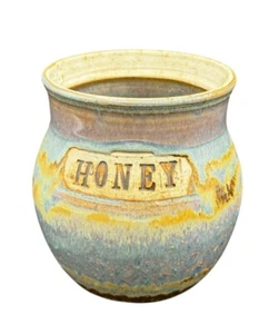 Art Pottery Honey Pot Canister Signed Austin Stoneware Hand Thrown Vintage - Picture 1 of 12