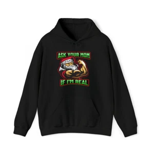 Ask Your Mom If I'm Real Hoodie, Funny Chrismas Hoodie, Funny Santa Shirt - Picture 1 of 29