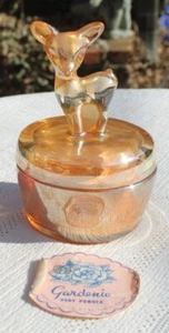 Vintage 1940's Jeanette Marigold Carnival Glass Deer Fawn W Lander Body Powder - Picture 1 of 8