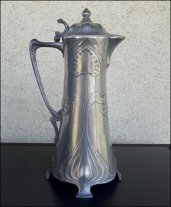 ANCIENNE CARAFE ETAIN ART NOUVEAU HANS PETER JUVENTA PRIMA METAL JUGENDSTILL WMF - Photo 1/2
