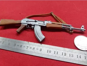 Handmade 1:6 Solid Wood Metal Mini Silver AK47 Rifle Toy Gun Soldier for Action - Picture 1 of 1