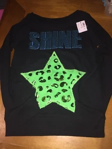 Justice Sz 7 Shine Sequin Fuzzy Star Sweatshirt Top Shirt Nwt Blue Green - Picture 1 of 2