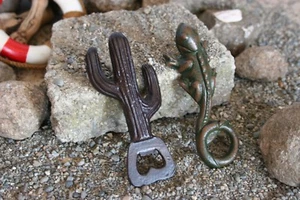 POTTERY BARN HAND-HELD LIZARD  AND CACTUS BOTTLE OPENERS -NIB NATURAL BEAUTIES - Picture 1 of 2