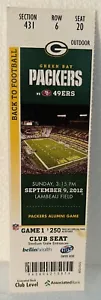 GREEN BAY PACKERS VS. SF 9-9-2012 TICKET STUB + LAMBEAU FIELD + AARON RODGERS - Picture 1 of 3