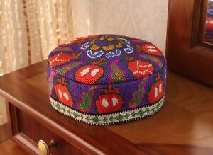 Uzbek hand embroidered skull-cap hat,handmade ethnic muslim kufi hat,boho  cap