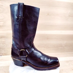 Vintage Frye Harness 12R Boots Women 9.5 M Black Moto Biker Square Toe Western - Picture 1 of 11