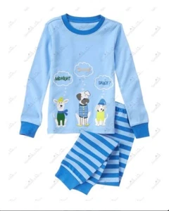 Gymboree Gymmies Boys 2 Pc Pajamas Dogs “Midnight Snack” Blue Stripes 12 - Picture 1 of 3