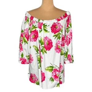 DOLCE & GABBANA Off-The-Shoulder Floral Top Sz.8 White Pink Cotton Romantic - Picture 1 of 13