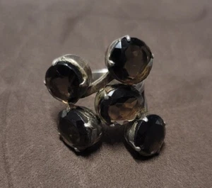 Estate Vintage Rare Amrita 925 Silver Cluster Ring With Smoky Quartz Gemstones - Picture 1 of 11
