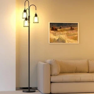 Industrial Floor Lamp, 190cm Dimmable, 3 LED Bulbs Included E27 - RRP £62.78 - Picture 1 of 7