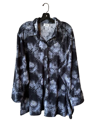 Blusa túnica Studio Works mujer manga 3/4 tejida talla 3X negra gris estampada Foto 1 de 4