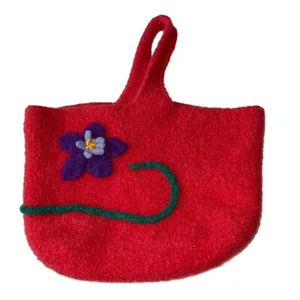 100 Wolle rot Handtasche Handarbeit lila blau Blumen grün Design Top Henkel Floral - Bild 1 von 5