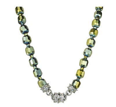 Collar magnético Kirks Folly verde brillante cristal cuentas esfinge tono plata Foto 1 de 4