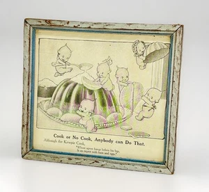 Vintage Kewpie Babies Cooking Print Rustic Distressed Glass Front Frame Wall Art - Picture 1 of 14