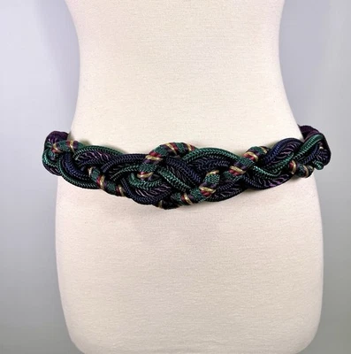 Vintage 80s Braided Rope Waist Belt Woven Purple Gold Metallic Cord Retro Boho - Image 1 of 4