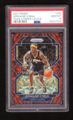 2021-22 Panini Prizm Jermaine O'Neal Choice Tiger Stripes Prizm SSP PSA 10 POP 1 Foto 1 de 2