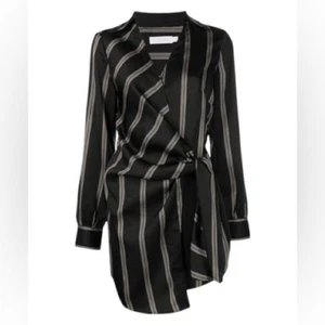 Jonathan Simkhai Bondi Pajama Faux Wrap Mini Dress in Black Multi Stripe Size XS - Picture 1 of 14