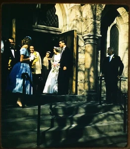 Wedding photo outside the church - 1954 Stereo Realist slide #1906 - Picture 1 of 3