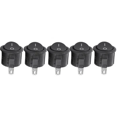 5 Pcs SPST Black Button On/Off Round Rocker  AC 6A/125V 3A/250V K4K91187 - Image 1 of 4