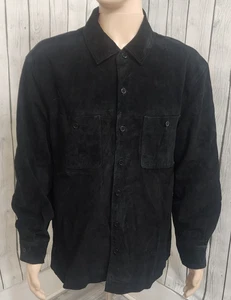 Croft & Barrow Herren schwarz Wildleder Leder Hemd Jacke gefüttert Knopfleiste Large - Bild 1 von 11