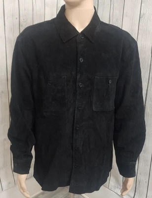 Croft & Barrow Para Hombre Camisa de Cuero Gamuza Negra Chaqueta Forrada Botón Delantero Grande Foto 1 de 4