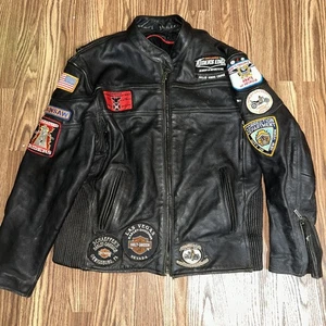 Vintage Motorradjacke Markenlos Leder mit Patches und Pins Biker Club XL - Bild 1 von 12