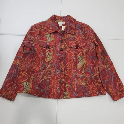 Coldwater Creek Jacket Womens 2X Red Paisley Art Jacquard Button Sequin Beaded - Image 1 of 4