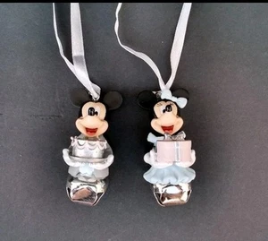2 Disney Mickey & Minnie Mouse Jingle Bell Christmas Tree Ornament Set Birthday  - Picture 1 of 7