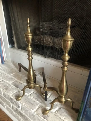 "De colección Estilo Federal Latón Hierro Fundido Chimenea Andirons Soporte para Leños Perros de Bomberos 19""" Foto 1 de 4