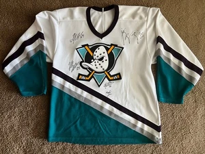 Vintage Anaheim Mighty Ducks CCM Hockey Signed Jersey Medium White NHL Disney - Picture 1 of 6