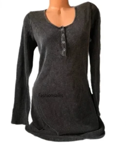 Victorias Secret PINK Sleep Thermal Long Sleeve Henley Dress Nightgown Gray New - Picture 1 of 2