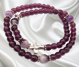 Five Decade Catholic travel Rosary Wrap Stretch Bracelet, Amethyst Beads