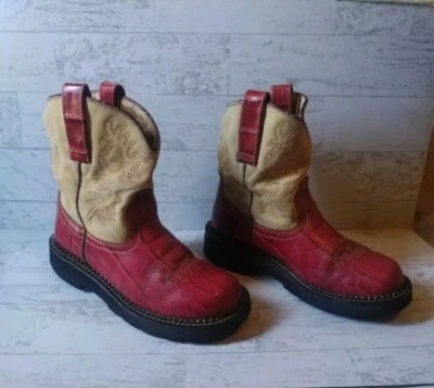 Ariat FatBaby Alligator Print Red and Cream Suede Leather youth size 3... - Image 1 of 4