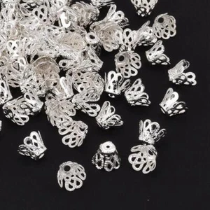 Iron Bead Caps Silver Tone Flower 8x6.3mm Pack Of 50+ - Picture 1 of 1
