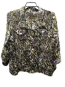 Multiples Womens Multicolored Button Up Burnout Semi Sheer Size 2x Collared - Picture 1 of 8