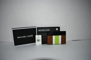Michael Kors Mason Varsity Stripe Card Case in BT Limeade #39H1LMSD1B NWT - Picture 1 of 4