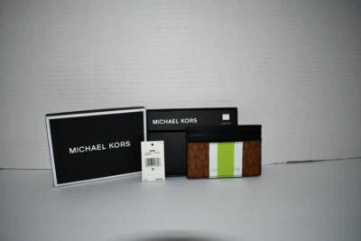 Michael Kors Mason Varsity Stripe Card Case in BT Limeade #39H1LMSD1B NWT - Image 1 of 4