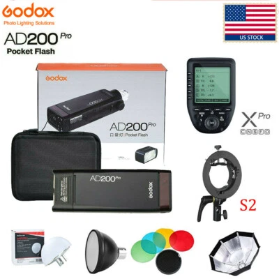 US Godox AD200pro TTL HSS Flash+S2 Bracket+AD-S7 Grid Softbox+Xpro Trigger Kit - Image 1 of 4