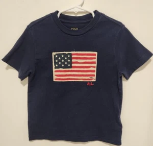 Polo Ralph Lauren Navy Blue Flag Cotton Jersey Tee Size 4 Great Condition - Picture 1 of 6