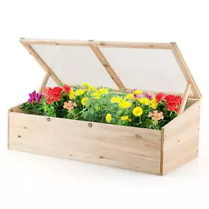 Costway Wooden Cold Frame Greenhouse Flower Planter Raised Plants Bed Protection - Picture 1 of 10