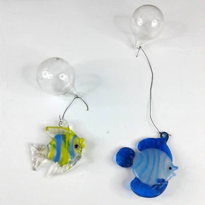 Blown Glass Fish Decor Floating Blue Yellow Colorful Fish Collectable B16-1515 - Picture 1 of 3