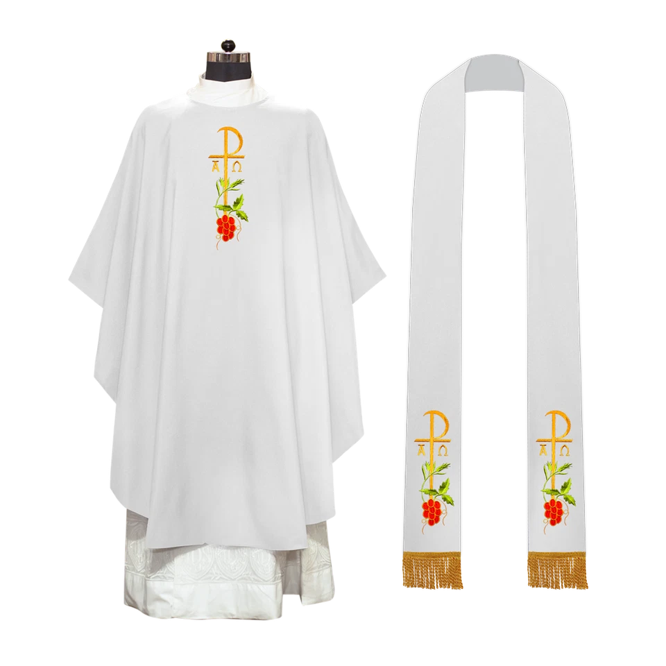 Casulla Gótica Bordada con PAX y Símbolo de Uvas - Vestimenta de Iglesia Foto 1 de 1