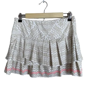 Lucky in Love High Waist Tiered Hem Tan  White Mixed Pattern Skirt Skort Sz M - Picture 1 of 6